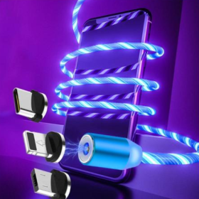 Compatible with Apple, Flowing Ligh Magnetic Streamer Data Line Cable for Iphone Android Typec (Option: Android-Blue 3pcs)
